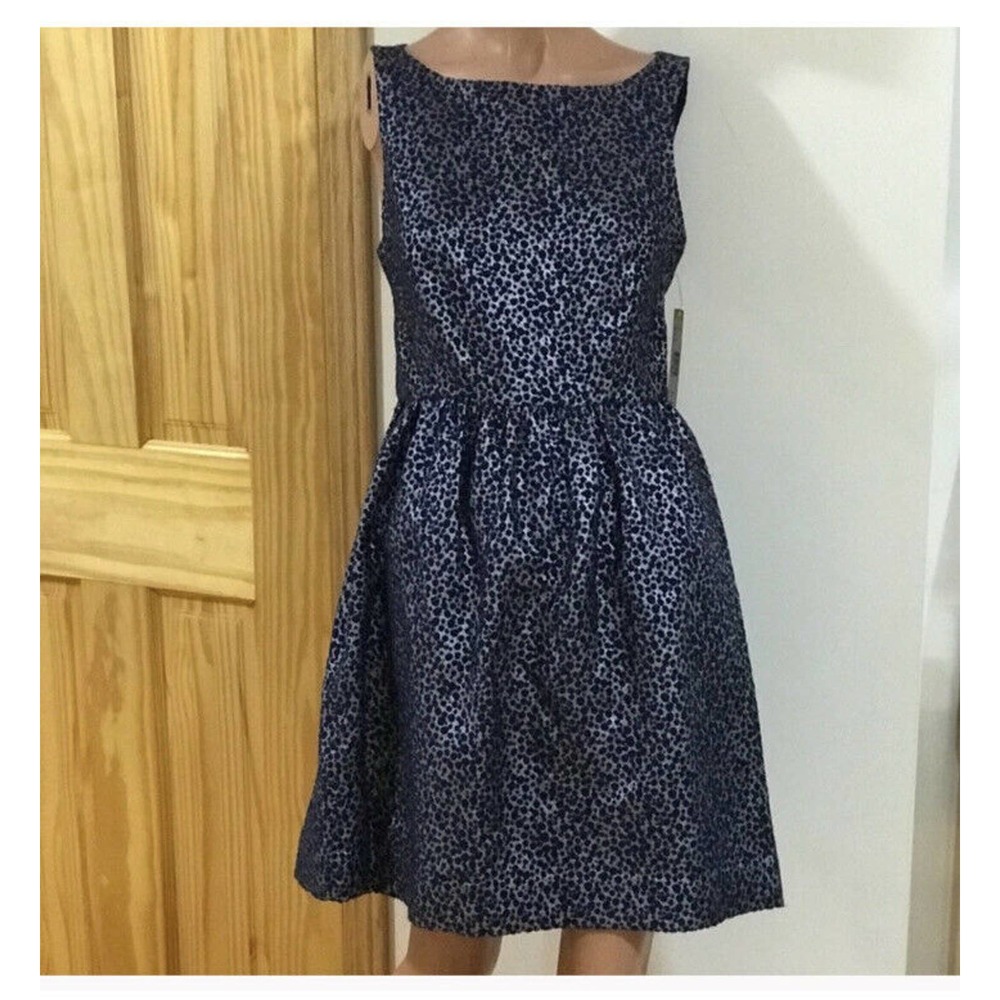 Alice + Olivia Jacquard Open Back Dress Wool Blend Silver Blue Women 8